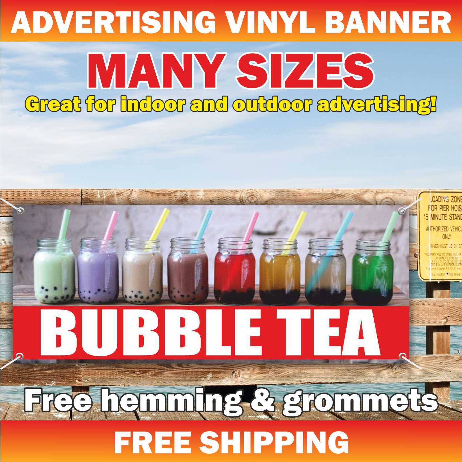 BUBBLE TEA Advertising Banner Vinyl Mesh Sign lemonade drink food fair smoothie