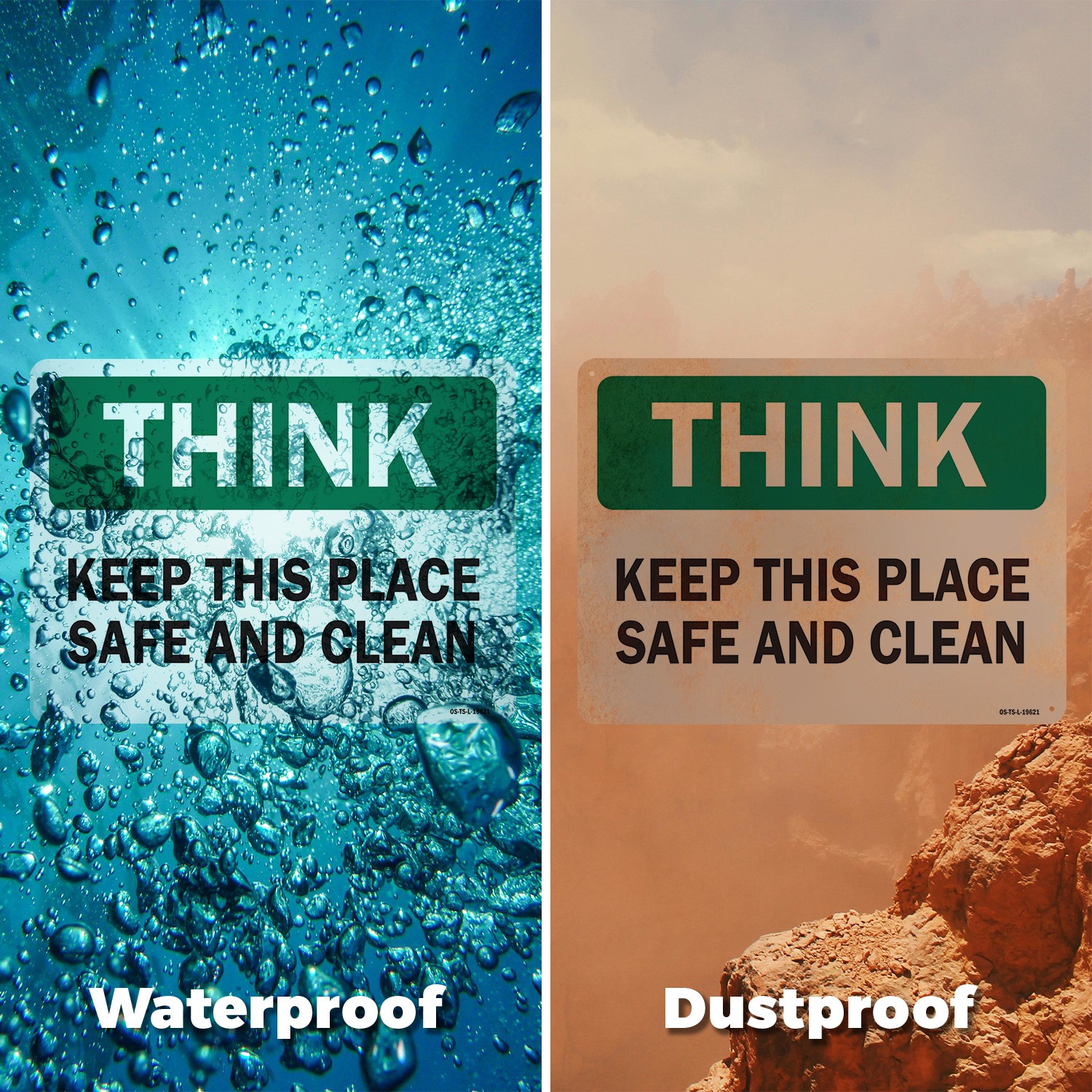 Keep This Place Safe and Clean OSHA Think Sign Metal Plastic, Decal 5 or 10 Pack