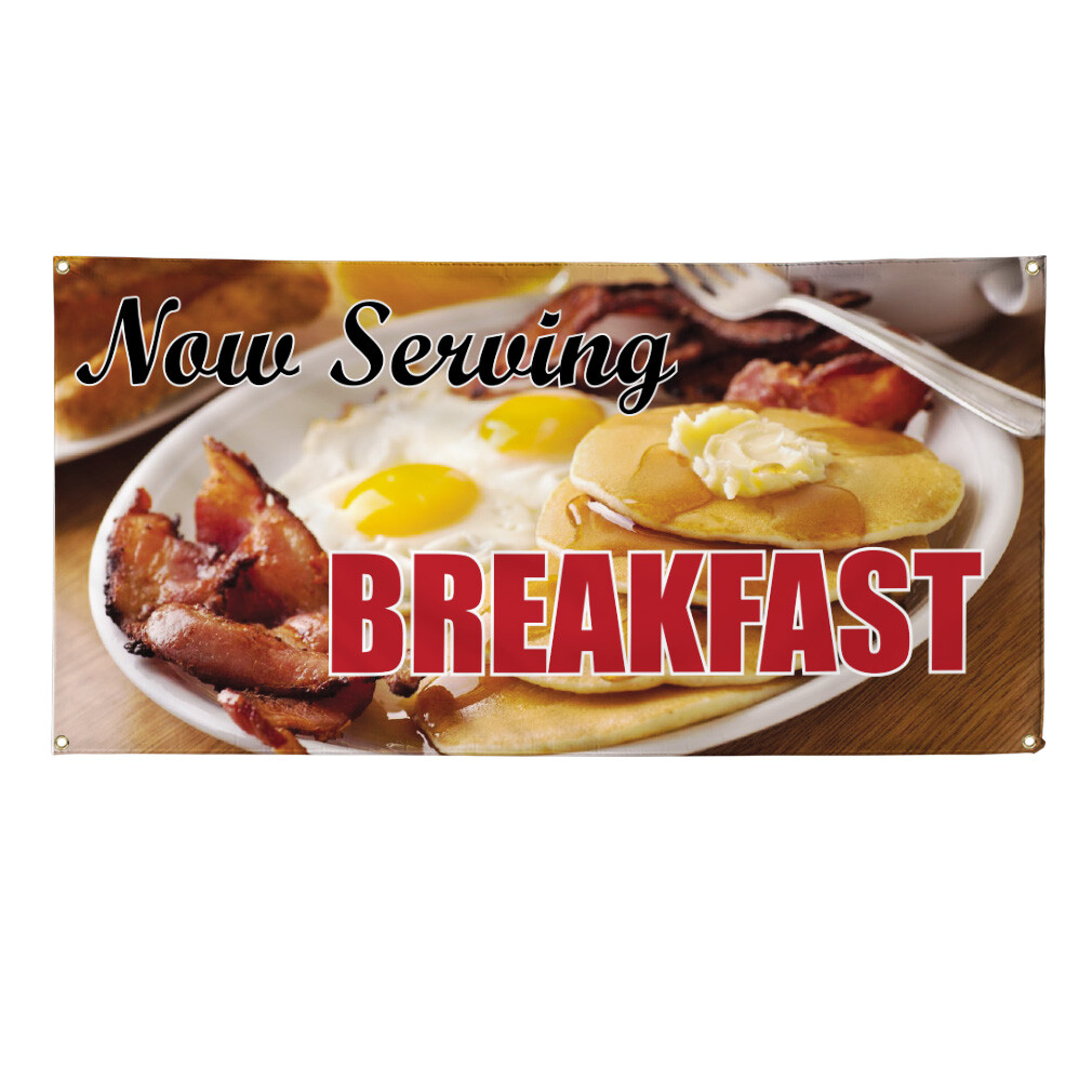 Vinyl Banner Multiple Sizes Now Serving Breakfast Advertising Printing F Outdoor