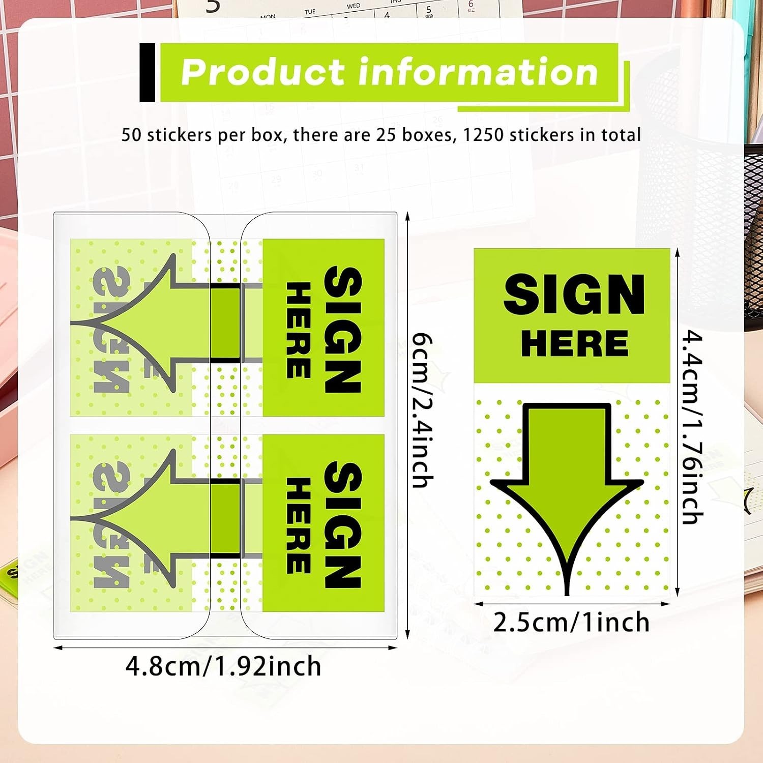 25 Pack/ 1250 Pcs Sign Here Tabs 1 Inch Sign Here Post Stickers Flags Date Ta…