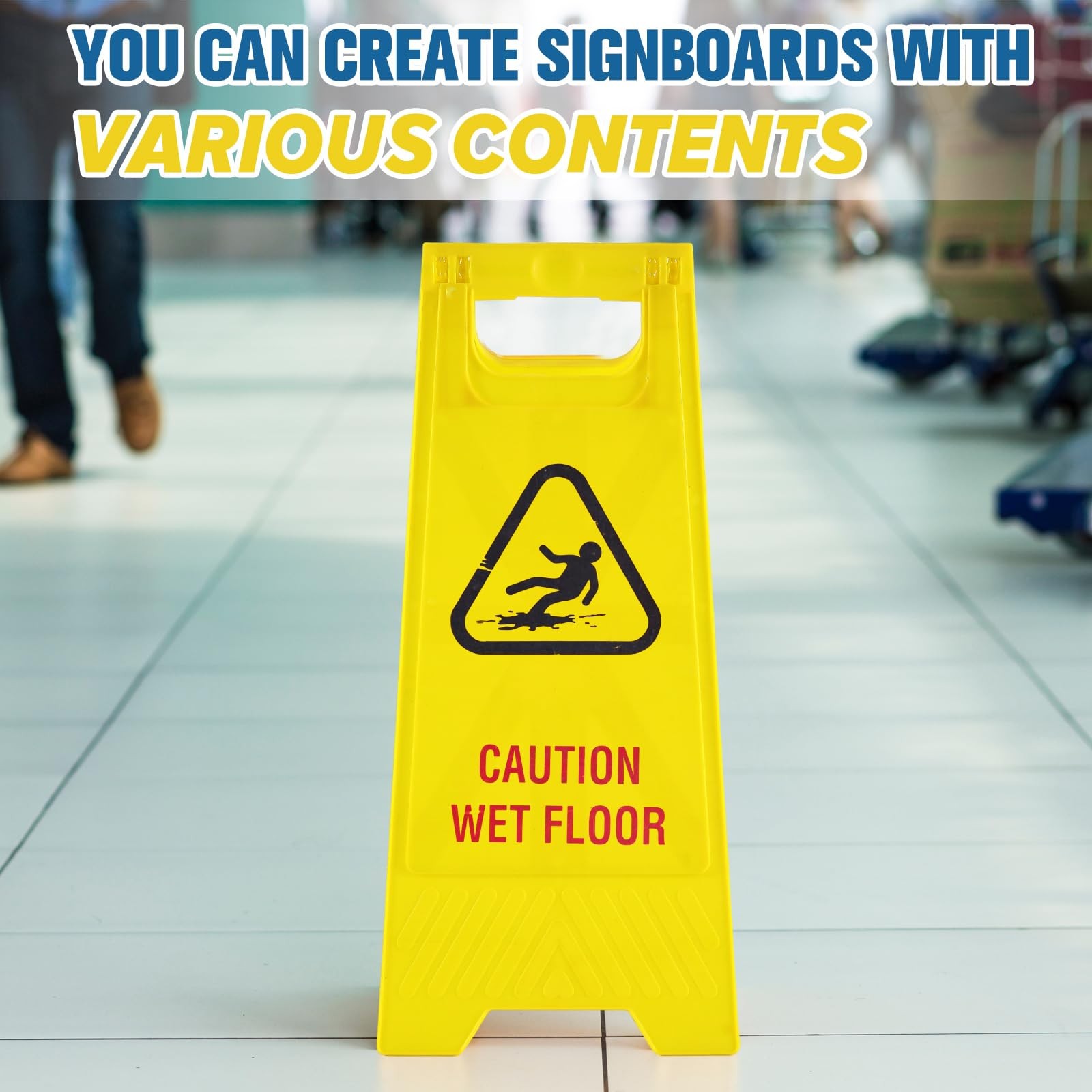 2 Pack 24″ Height Blank Floor Sign Yellow A-frame Foldable Caution Sign Stick…