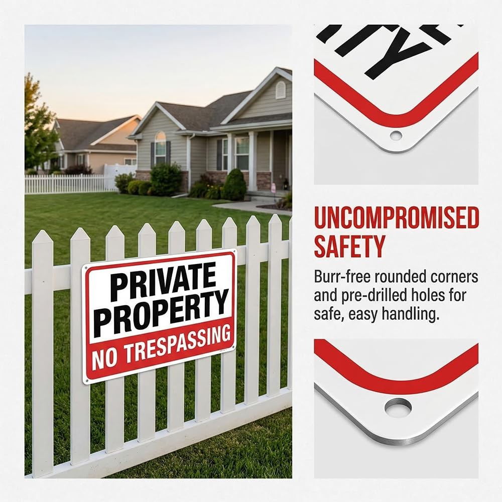4-Pack No Trespassing Signs Private Property Metal Sign 10 x 7 In Aluminum