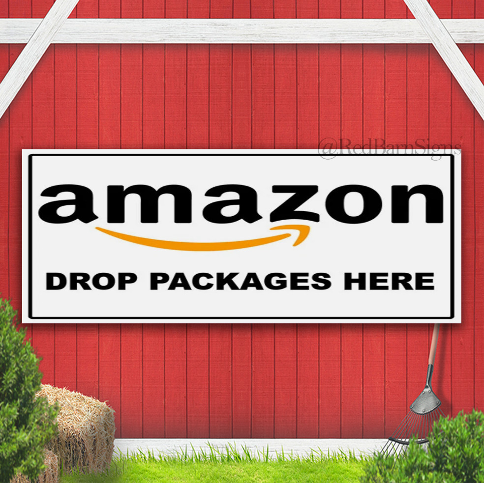 Amazon Deliveries Drop Packages Here Indoor Outdoor Banner Sign with grommets