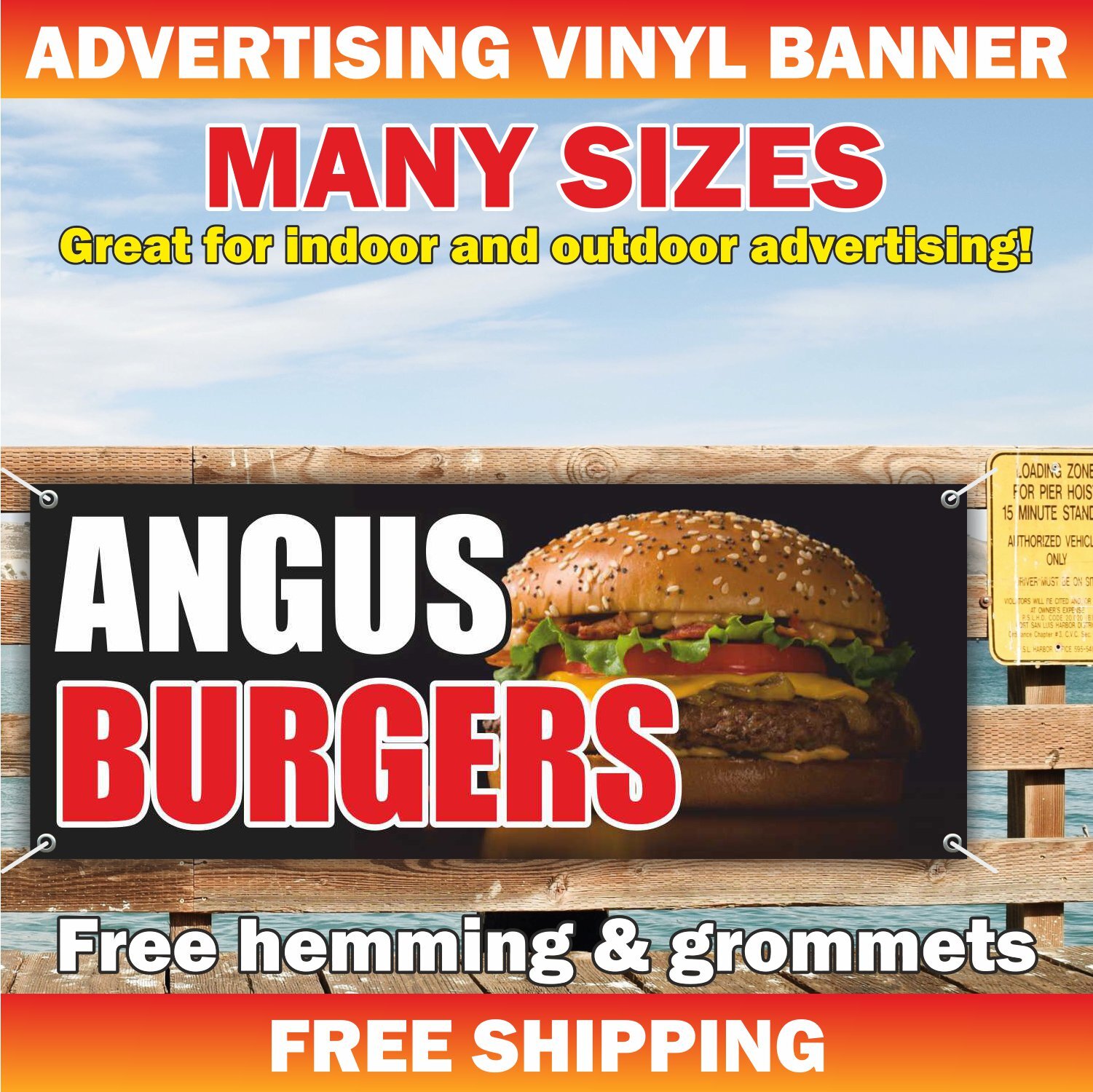 ANGUS BURGER Advertising Banner Vinyl Mesh Sign hamburger beef marbled meat food