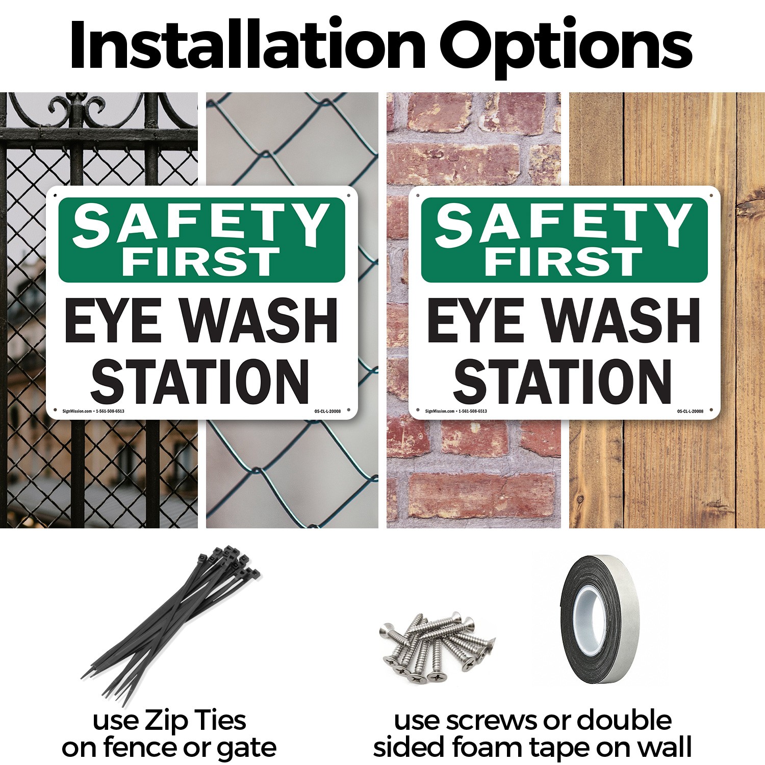 Eye Wash Station OSHA Safety First Sign Metal, Plastic, Or Decal – 5 or 10 Pack