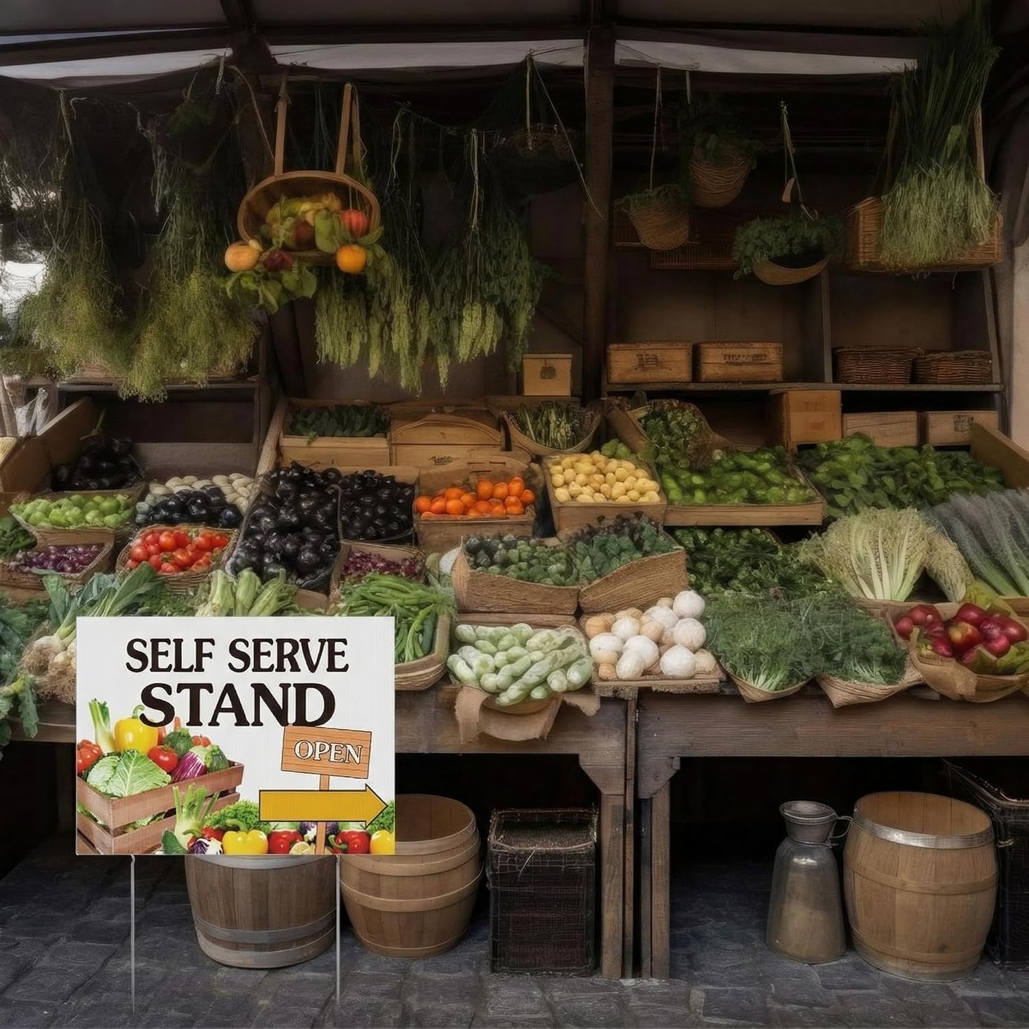 Self Serve Stand Metal Ground Stakes Vegetable Garden Sign 12 x 16 Inch