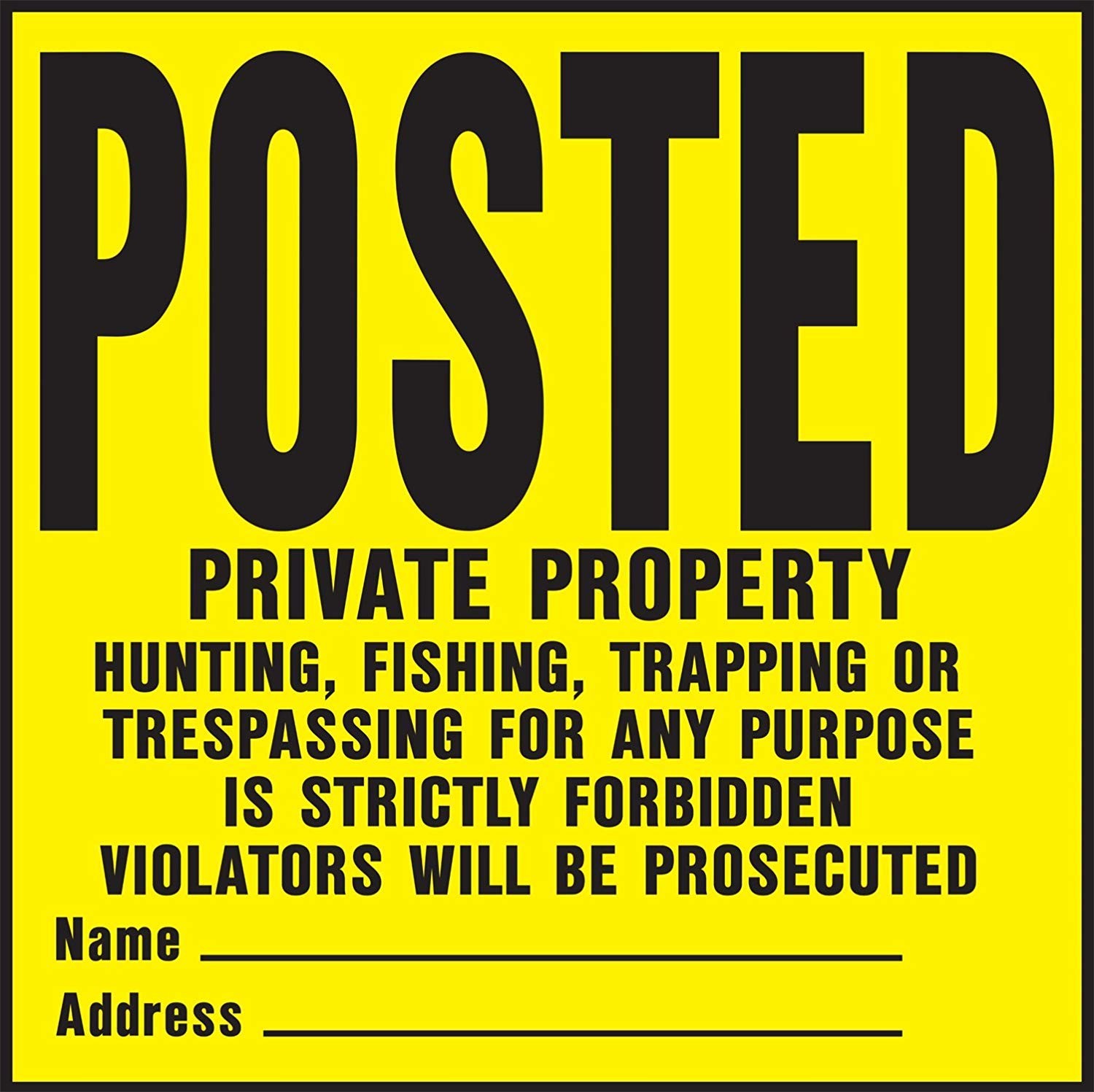 Hy-Ko YP-1 11 X 11 Plastic Private Property Sign, Yellow, Pack of 20
