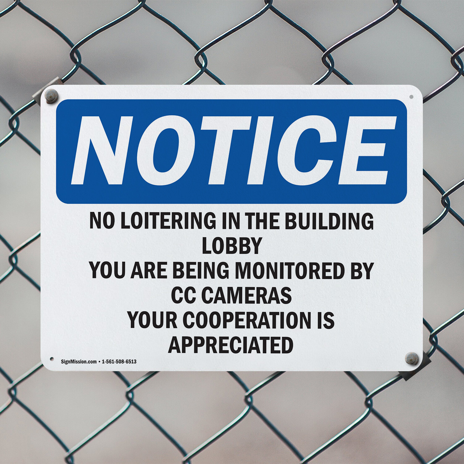 (2 Pack) No Loitering In The Building Lobby You Are OSHA Notice Sign Decal Metal