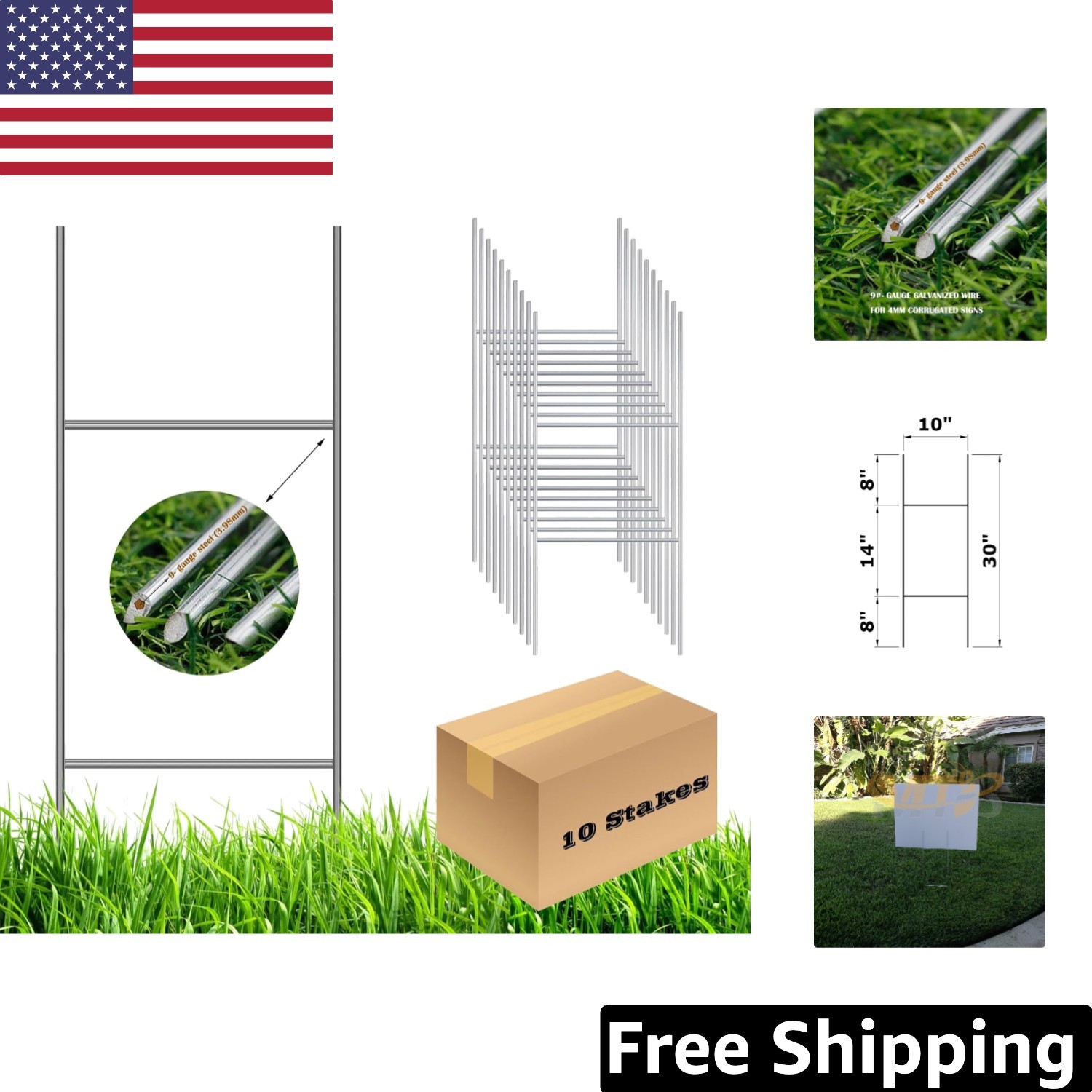 Heavy Duty 9 Gauge Yard Sign Stakes – 10 Pack 30×10 Inch with No Hardware