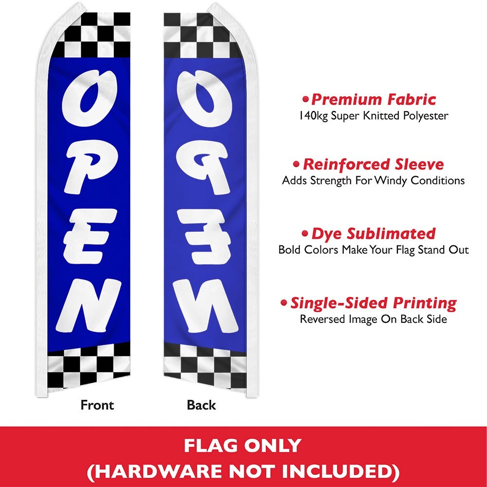 Blue Checkered Open Swooper Advertising Open Banner Flag for Auto Shops