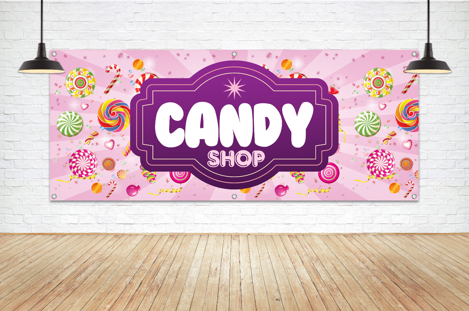 CANDY SHOP Generic Vinyl Banner Sign Sweets Store Vendor Canopy Colorful Display