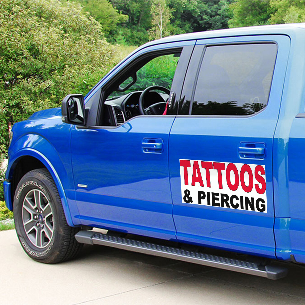 Car Magnet Set of 2 Tattoo &Piercing Red Black Car Advertising Industrial Sign