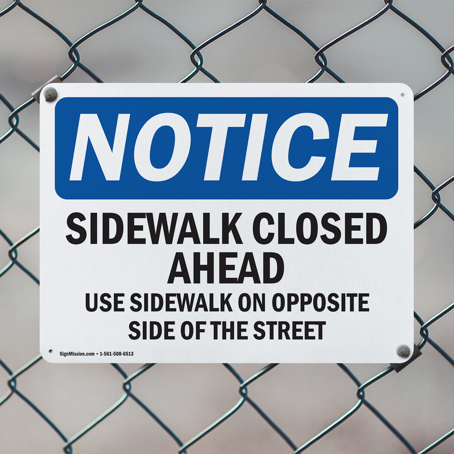 (2 Pack) Sidewalk Closed Ahead Use Sidewalk On Opposite OSHA Notice Sign Decal