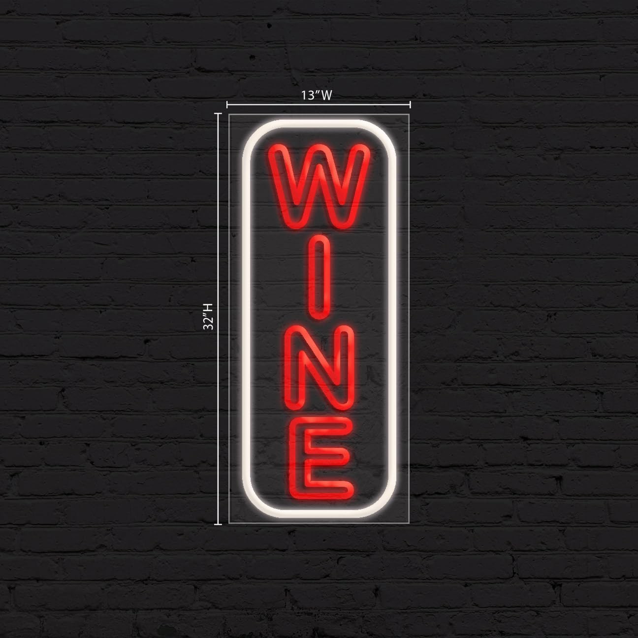 Wine Sign for Business Displays | LED Flex Neon | 13″W x 32″H x 1″D