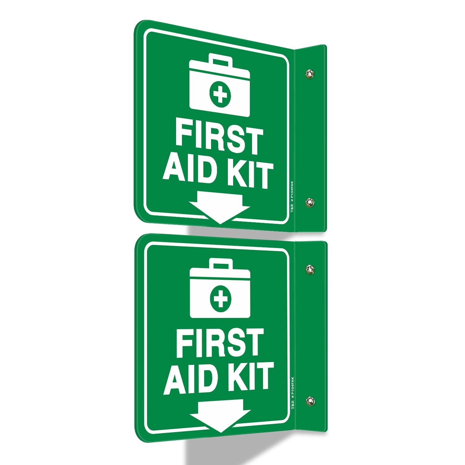 First Aid Kit Sign, First Aid Kit with Down Arrow – 2 Pack – 6 x 6 Inches Acr…