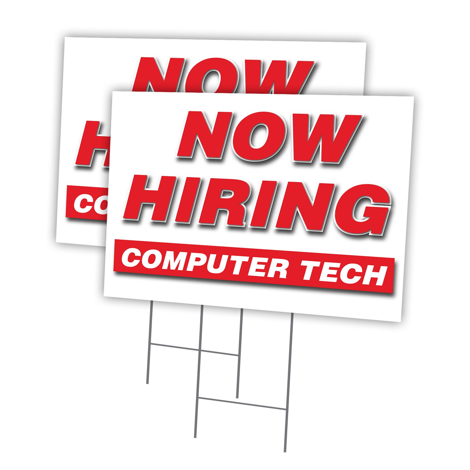 Now Hiring Computer Tech Multi-Pack of Yard Signs & Stake plastic coroplast wind