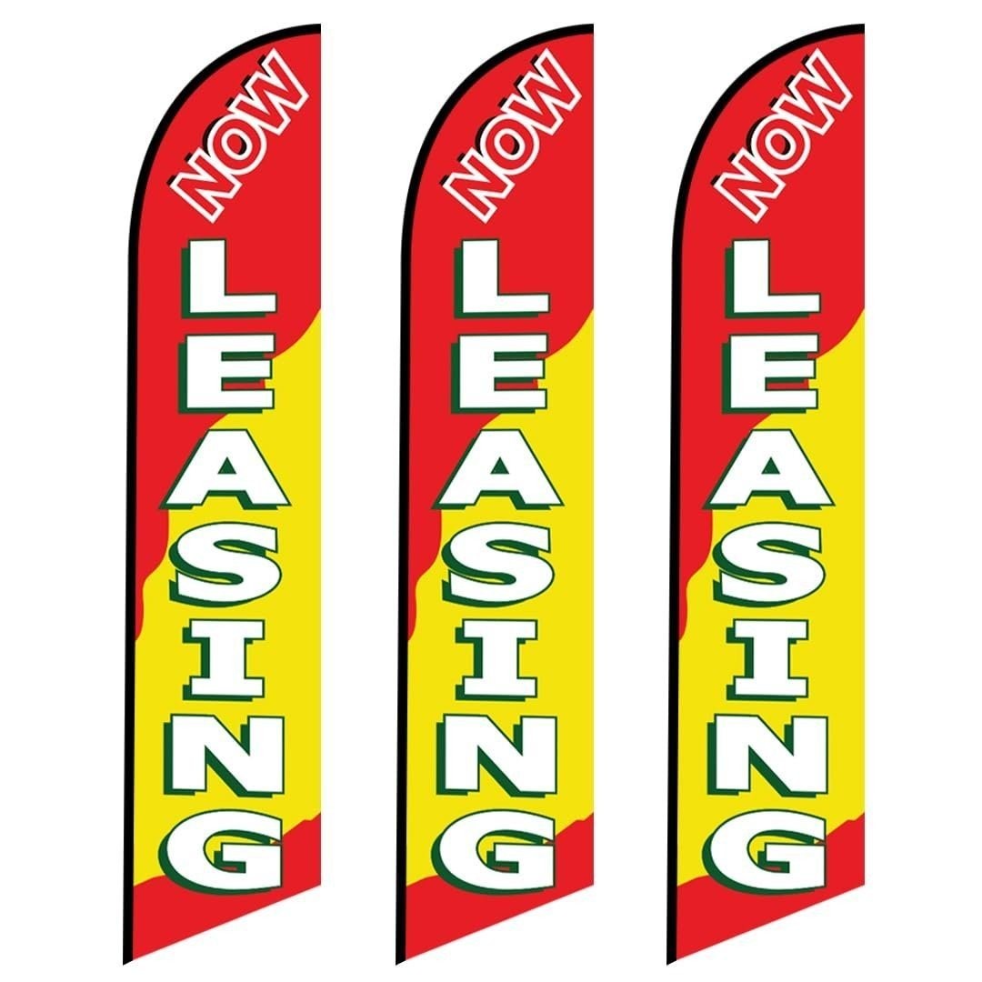 Three (3) Pack Full Sleeve Swooper Flags NOW LEASING (Pack of 3 Replacement…