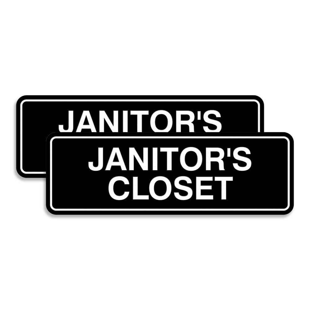 Janitors Closet Sign Black Small 2 PCS Adhesive Wall Door Plaque Business