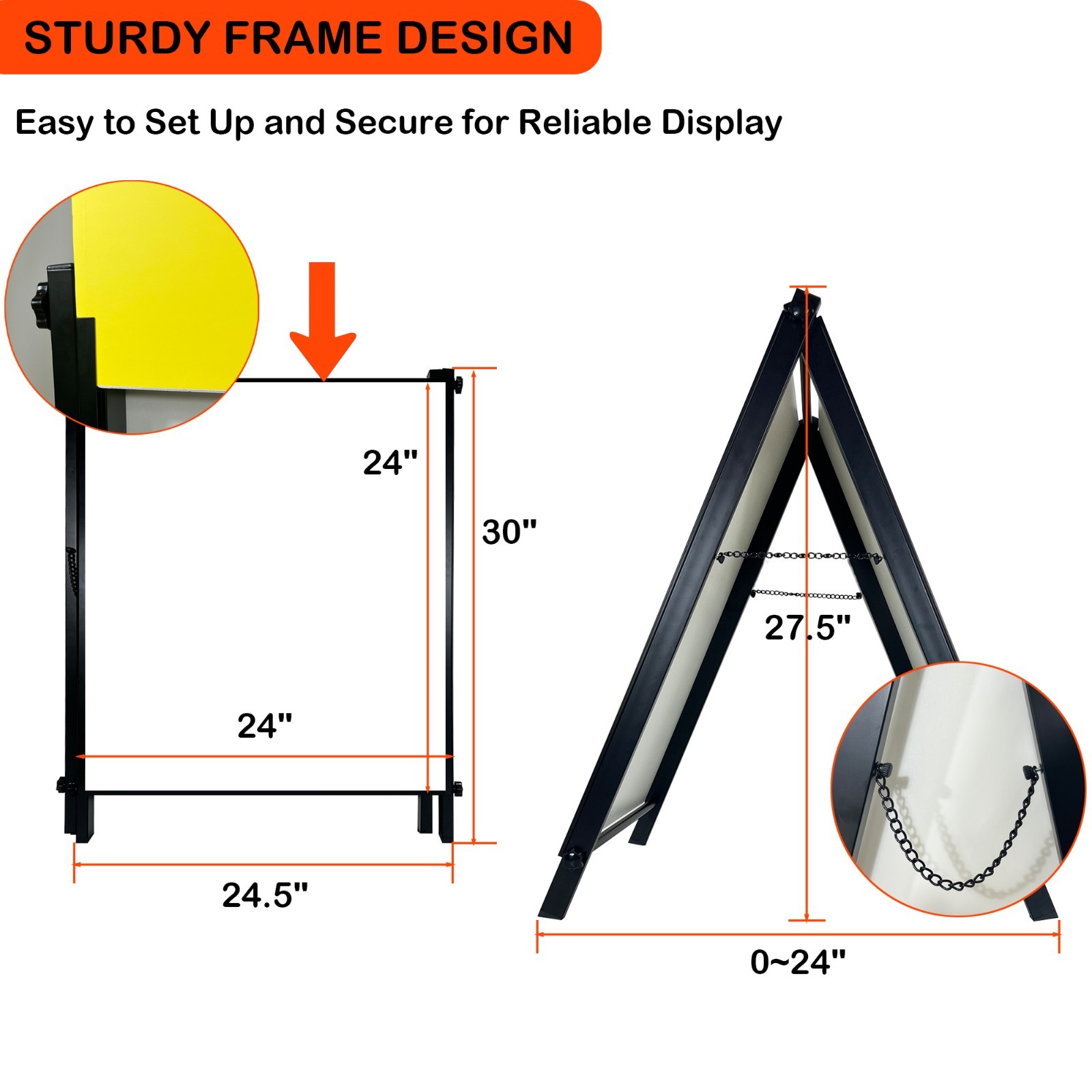2 Pack Heavy Duty Metal A-Frame Sign Holders 24″x24″ Double-Sided Frame Only