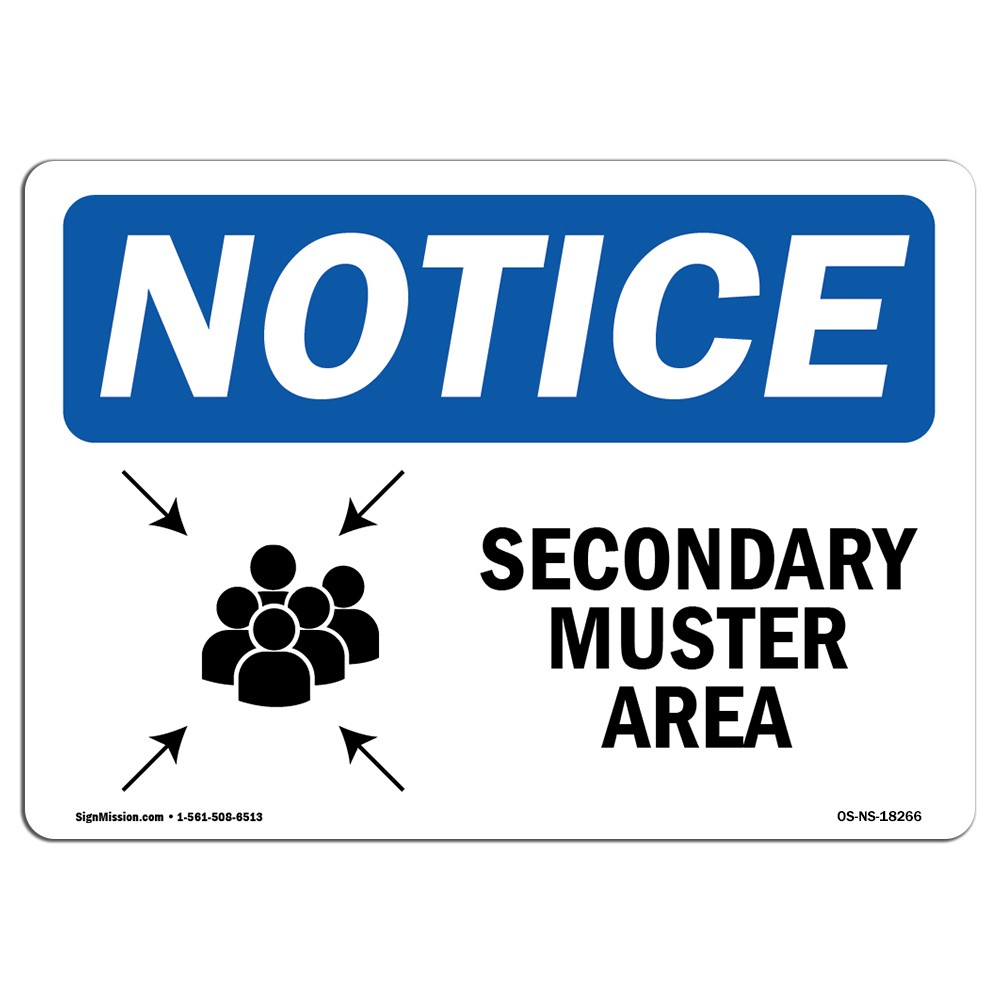 Secondary Muster Area With Symbol OSHA Notice Sign Metal Plastic Decal
