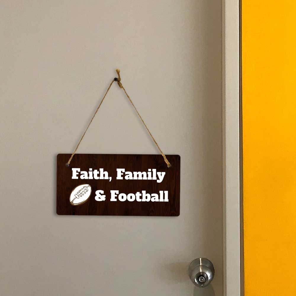Faith, Family & Football 5×10 Hanging Plus Wall or Door Sign | Funny Home Decor