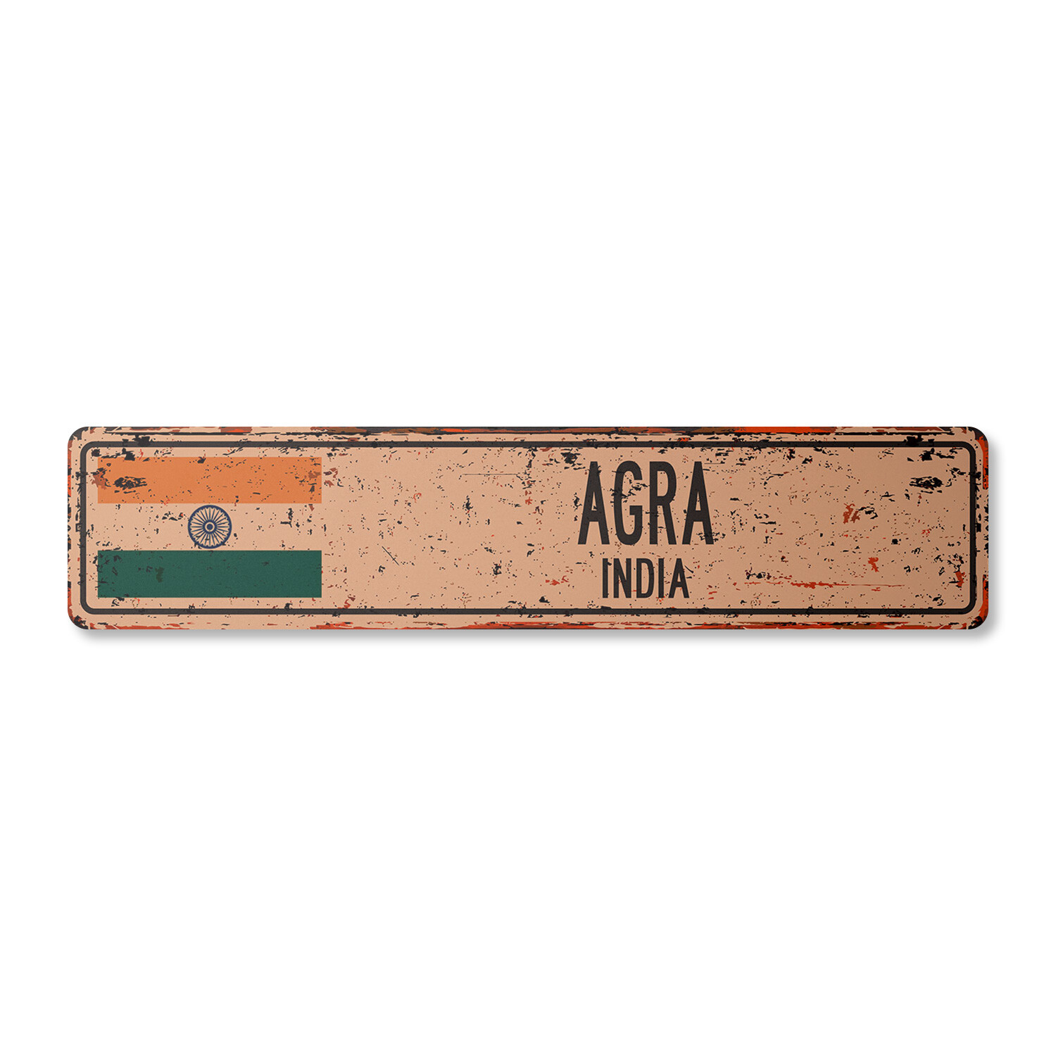 AGRA INDIA Vintage Street Sign Indian flag city country road wall rustic gift