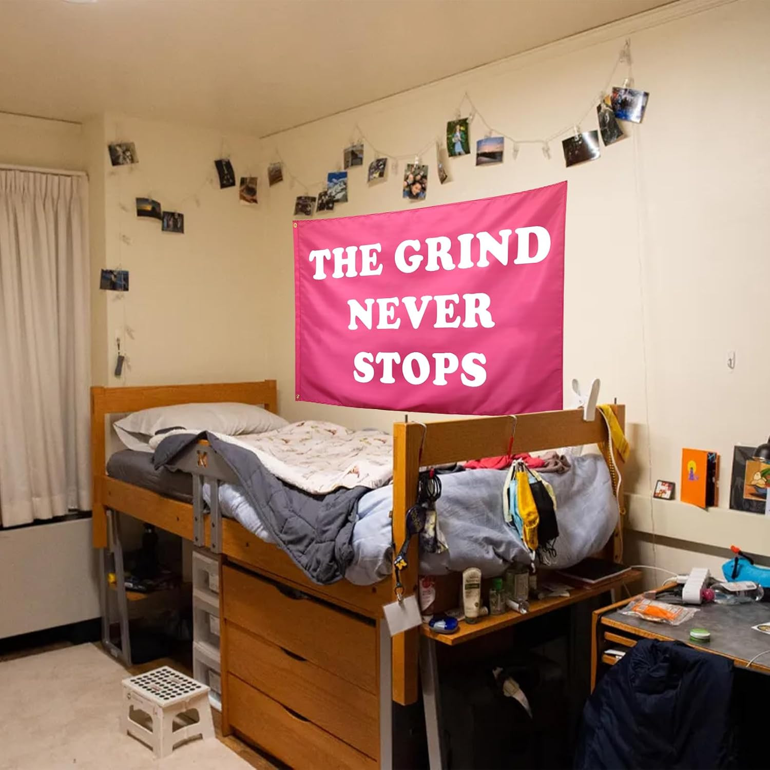 The Grind Never Stops Flag Pink Funny College Dorm for Girls Inspirational Motiv
