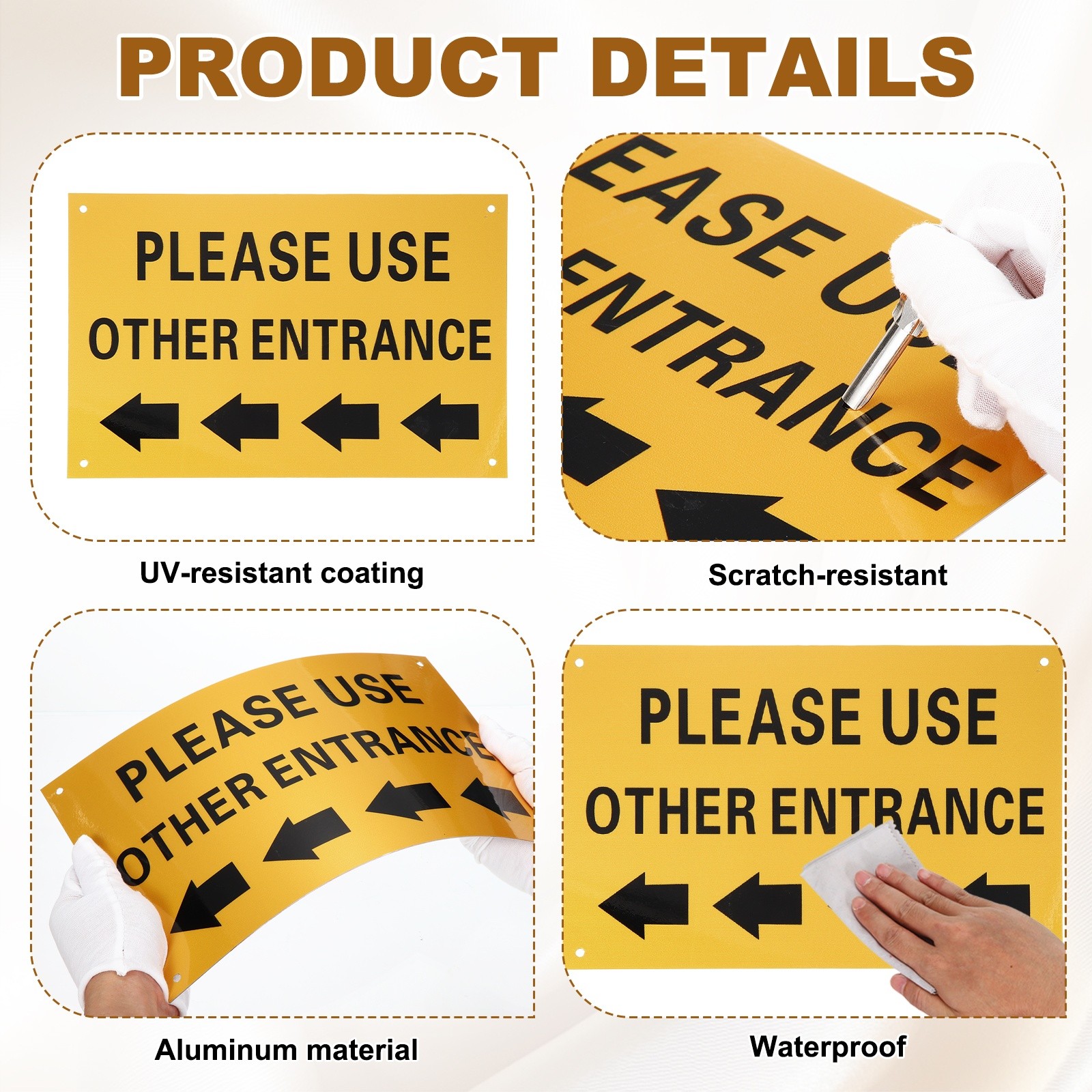 Please Use Other Entrance Sign, Left Arrow, Bright Yellow on Black