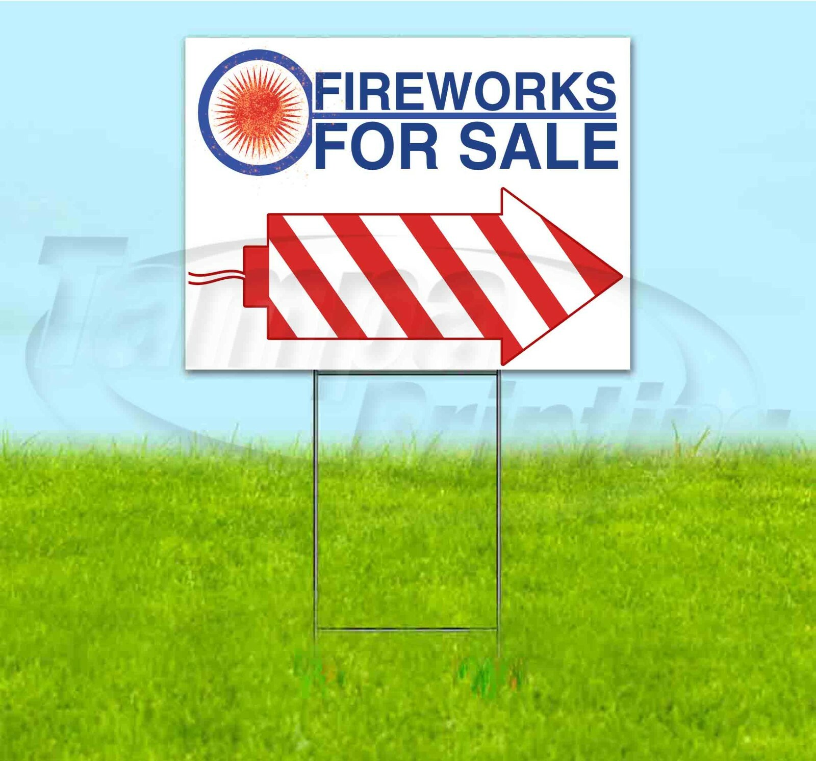 FIREWORKS FOR SALE ARROW 18×24 Yard Sign WITH STAKE Corrugated PYROTECHNICS