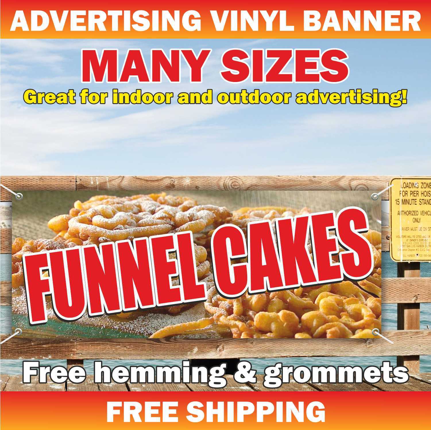 FUNNEL CAKE Advertising Banner Vinyl Mesh Sign hot warm crisp delicious Sundaes