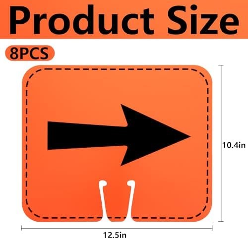8 Pcs Traffic Cone Arrow Signs, 12.5″ x 10.4″ Reversible Directional Cone Top Si