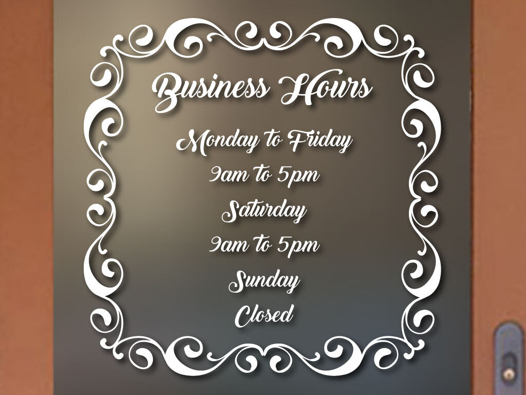 BUSINESS HOURS MANY COLORS and Sizes Custom Sign Store Decal Vinyl For Store