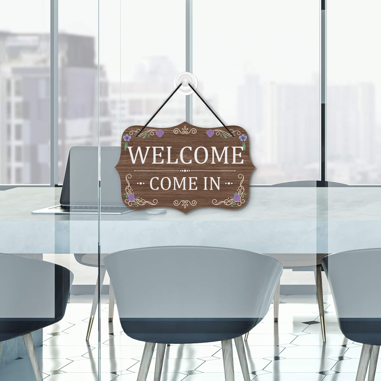 PVC Meeting In Progress, Welcome Please Come In, Double Sided Door Hanger Sign