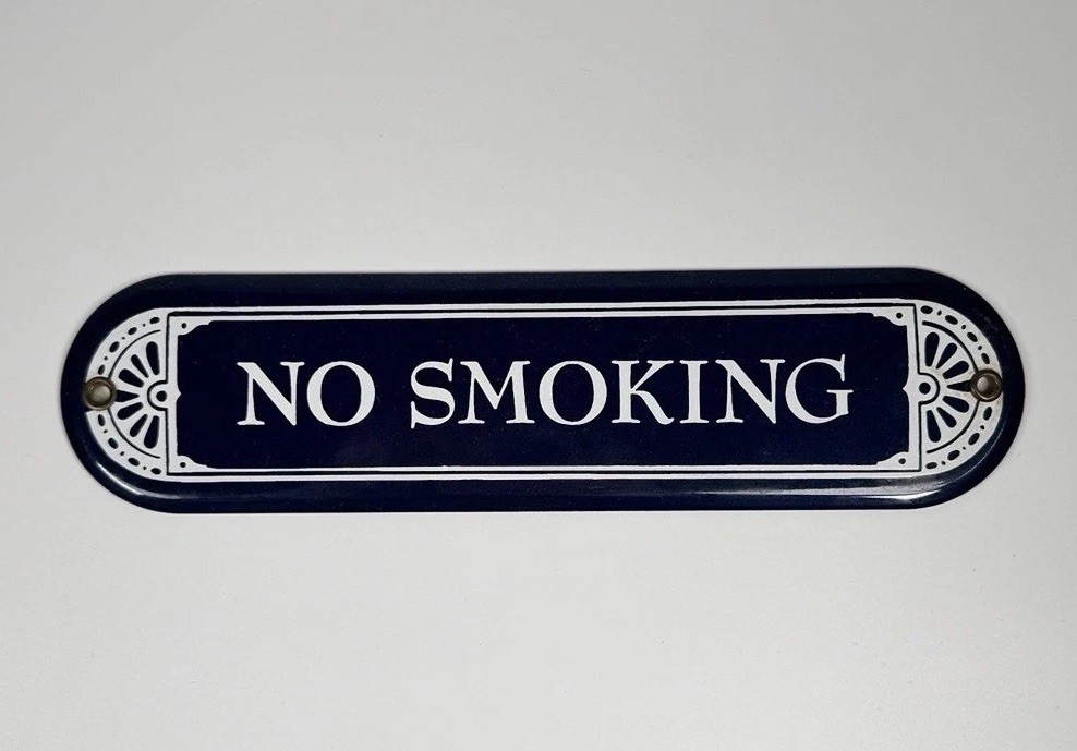 Vintage Blue and White No Smoking Enamel Metal Sign – Wall Art Decor