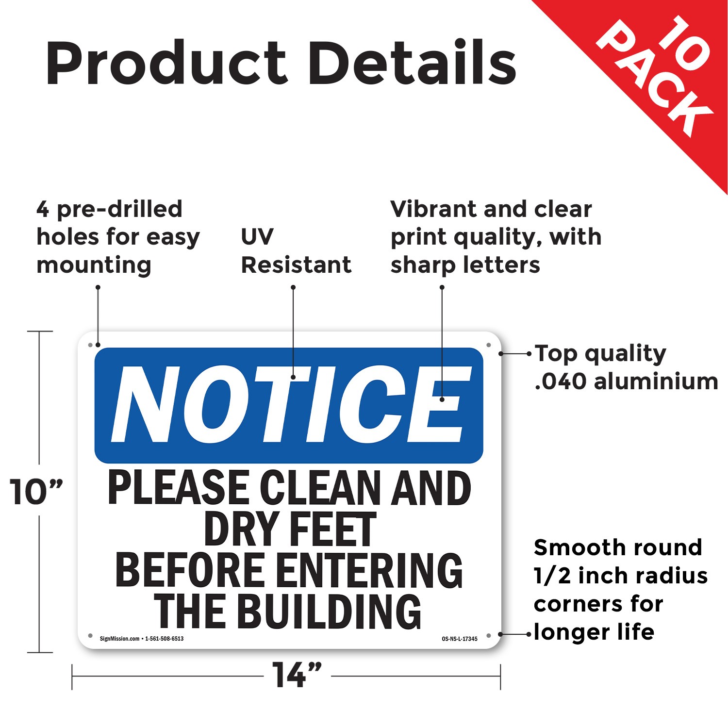 Please Clean And Dry Your Feet Before Entering OSHA Notice Sign – 5 or 10 Pack