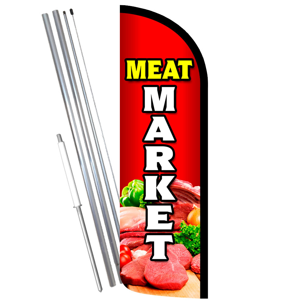 Meat Market Premium Windless Feather Flag Bundle (Complete Kit) OR Optional Repl