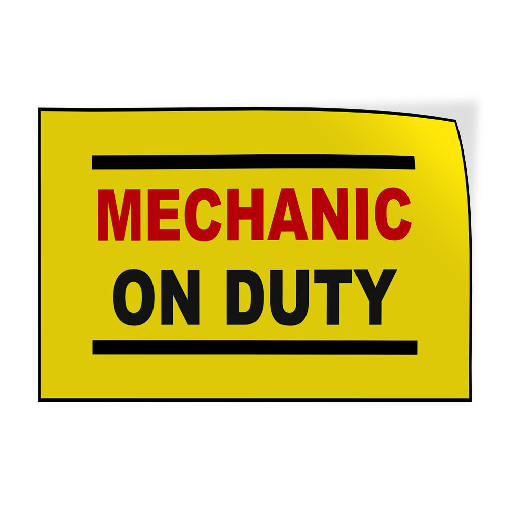 Decal Stickers Mechanic on Duty Yellow 4 Car Vinyl Store Sign Label Automotive