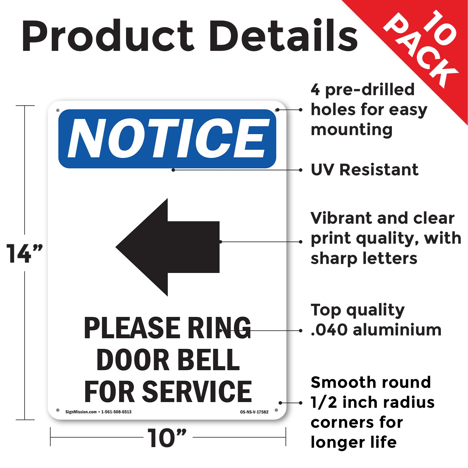 Please Ring Door Bell OSHA Notice Sign Metal, Plastic, Or Decal – 5 or 10 Pack