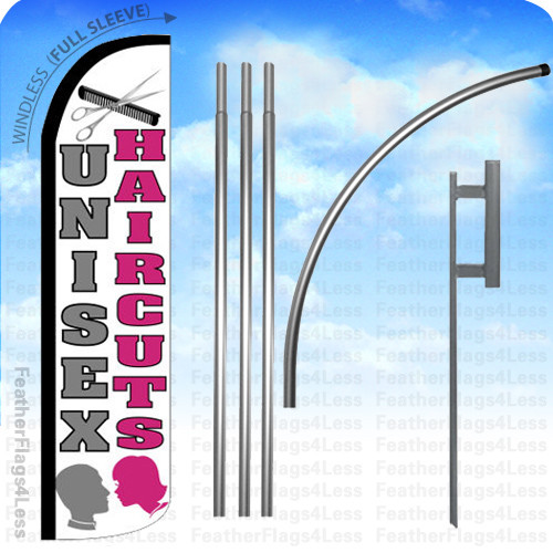UNISEX HAIRCUTS – Windless Swooper Flag KIT Feather Banner Hair Cuts Sign 15′ wz