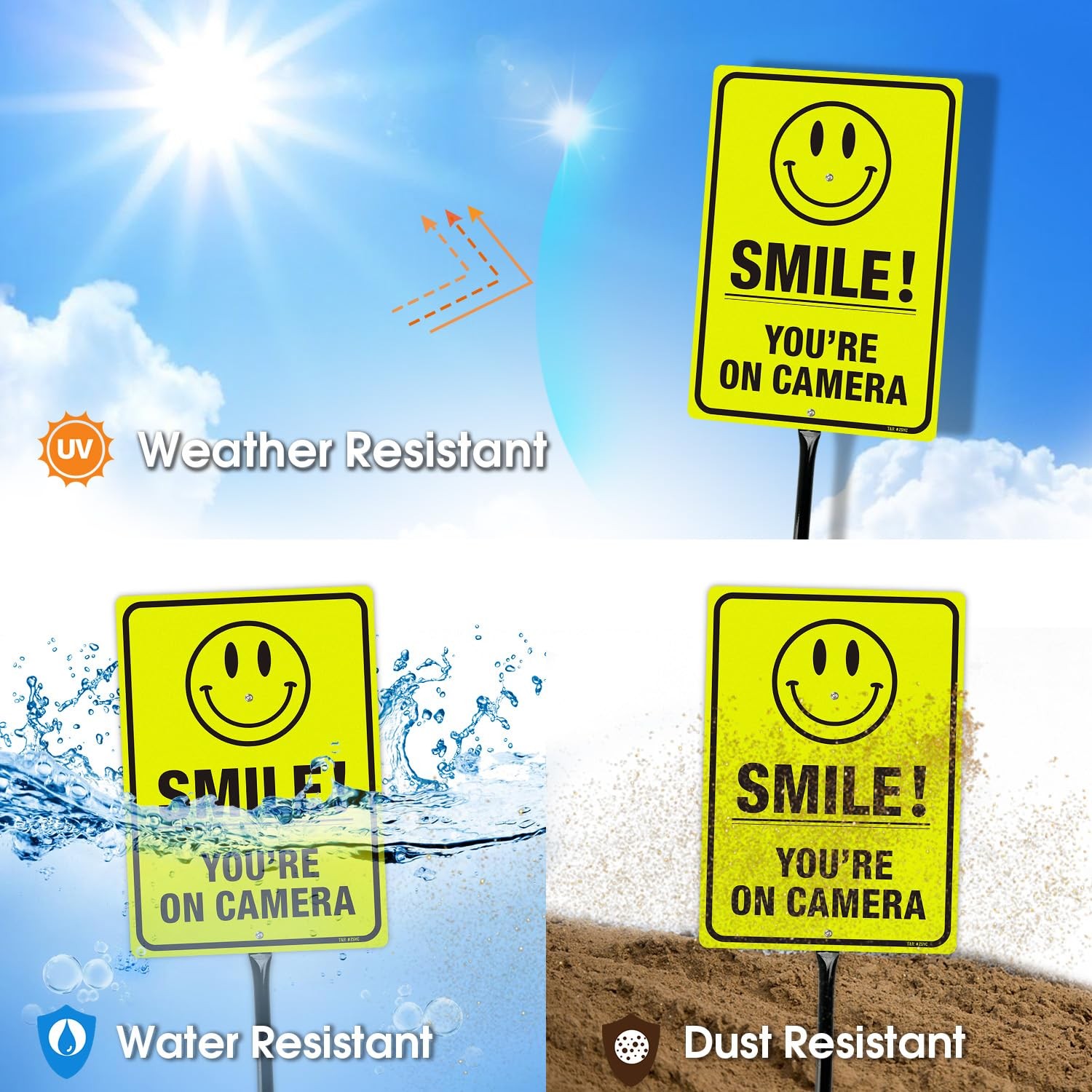 Large Smile You’re On Camera Signs Video Surveillance Sign with 54″ Stake 2 …