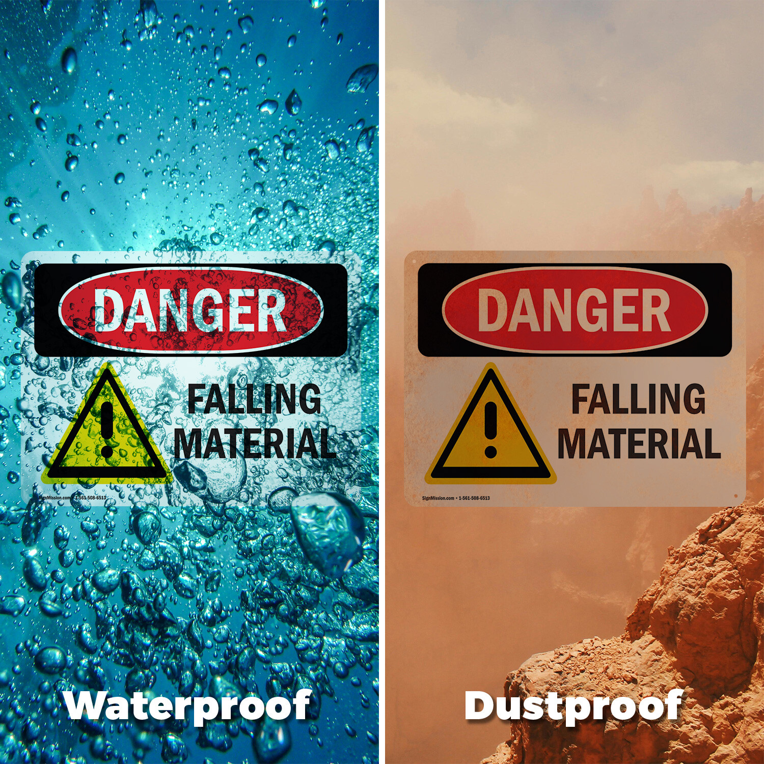 (2 Pack) Falling Material OSHA Danger Sign Decal Metal Plastic