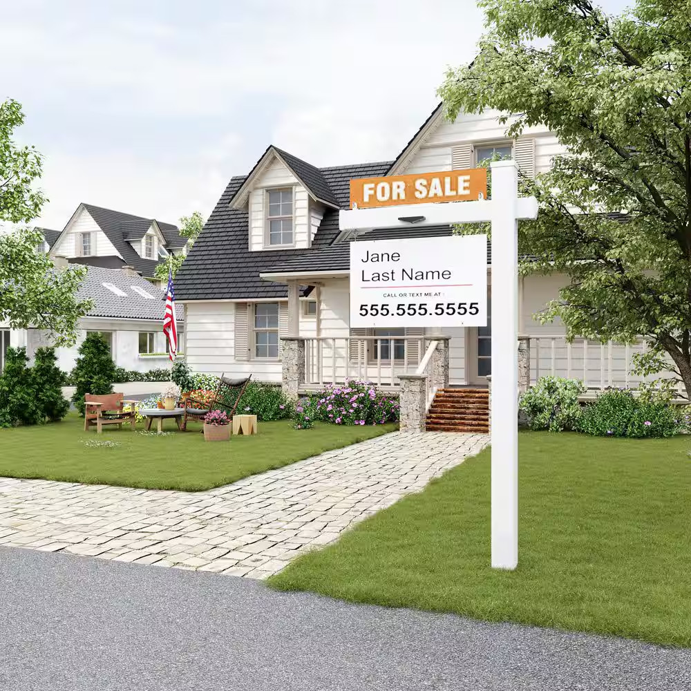 Solar Real Estate Sign Post with 2-LED Lights Adjustable PVC Yard Sign and Metal