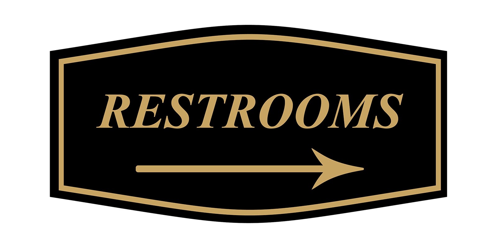 Fancy Restrooms Right Arrow Sign (Black Gold) – Large 1 Pack