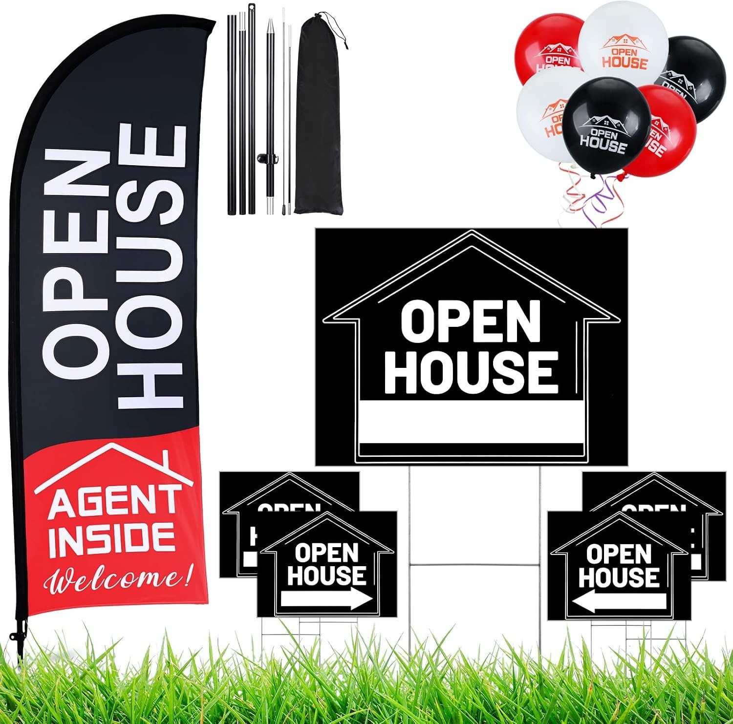 Real Estate Open House Package – 30 Balloons, 5 Signs