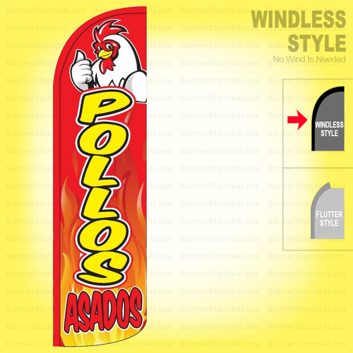 POLLOS ASADOS Windless Swooper Flag 3×11.5 ft Feather Banner Sign rq