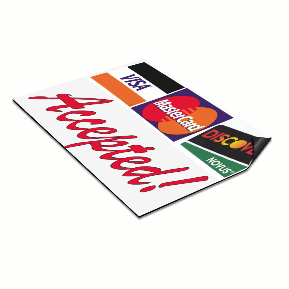 Car Magnet Set of 2 Accepted ! Visa Mastercard Discover Red Industrial Sign