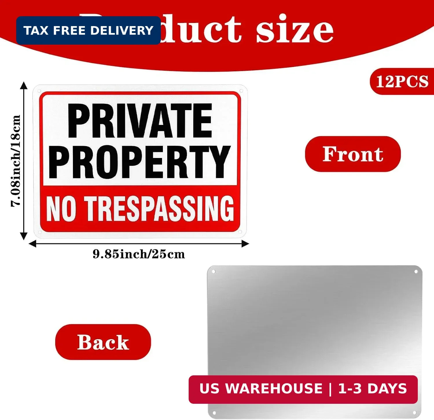 12 Pcs No Trespassing Signs, 10×7 Inch Private Property Reflective Aluminum Weat