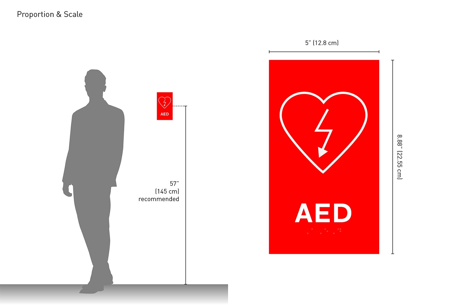 Premium AED Sign ADA Compliant Modern Design Grade 2 Braille Double Sided Tape