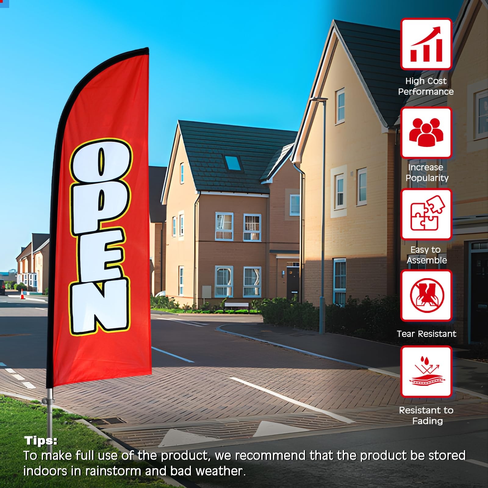 8FT Open Feather Flag with Pole & Ground Spike, Outdoor Business Advertising …