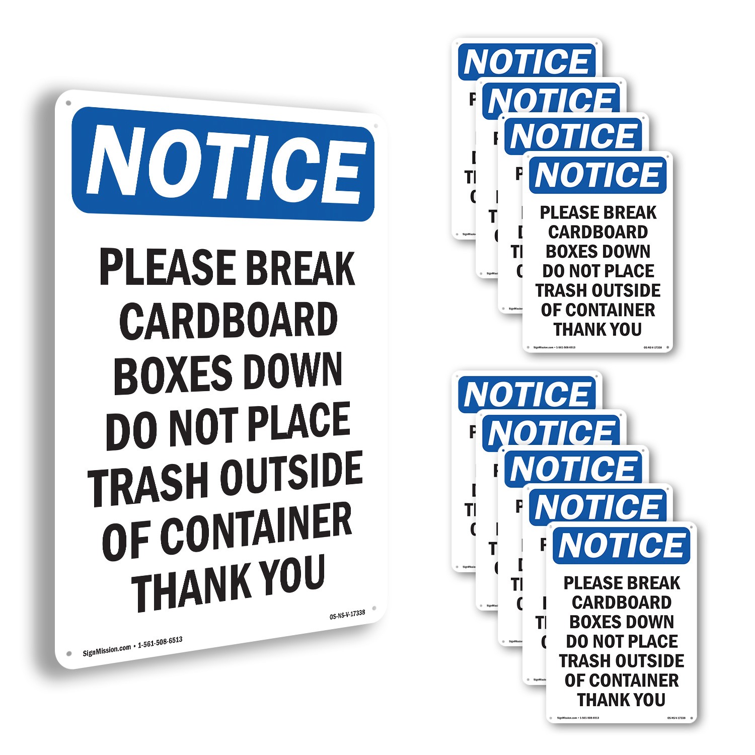 Please Break Cardboard Boxes Down OSHA Notice Sign Metal, Decal – 5 or 10 Pack